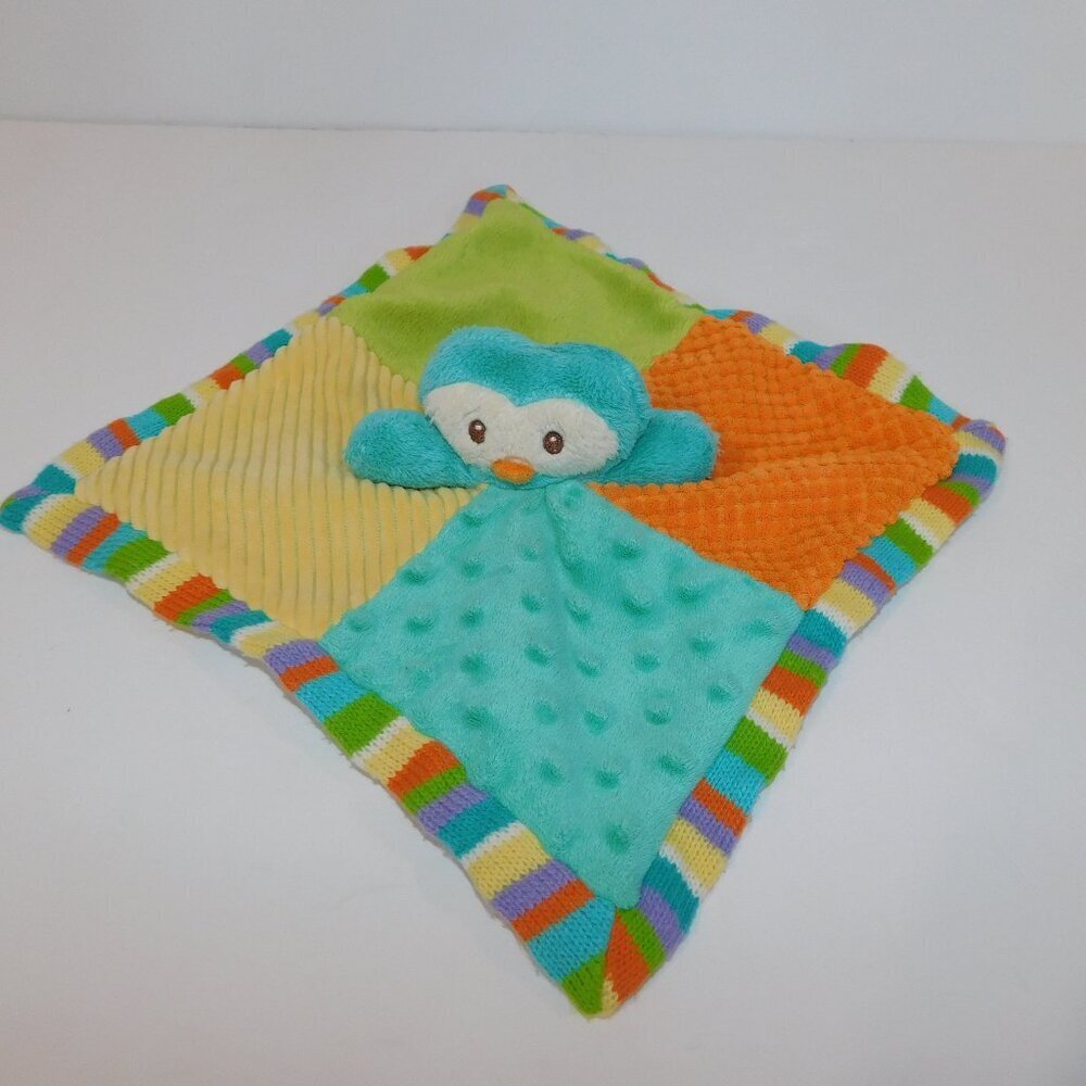 Dymples OWL Security blanket Multicolor Plush knit Trim Baby Lovey Nunu Soother
